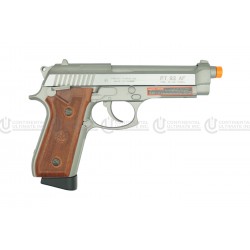 Taurus PT92 CO2 Full Metal Blowback Pistol, Semi/FULL Auto- Silver/Wood Style Grip